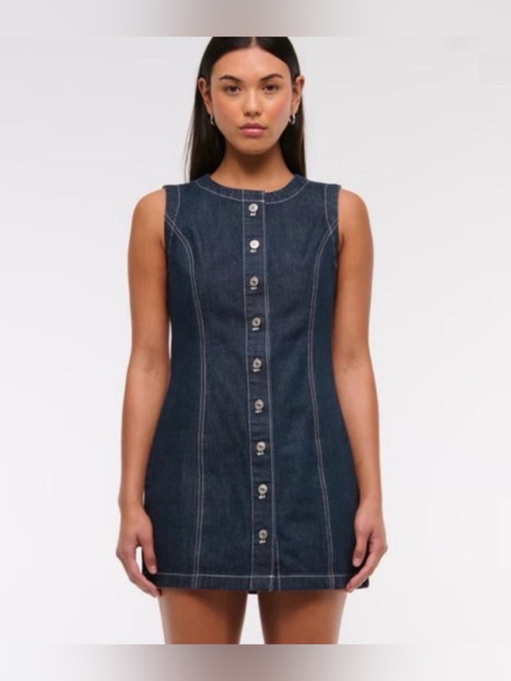 Abercrombie & Fitch Dark Blue Denim Button-Front Mini Dress